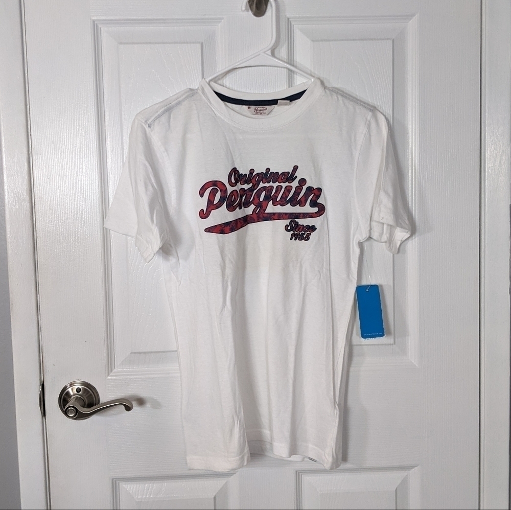 NWT Retro 90s Original Penguin by Munsingwear White‎ Cotton Logo Tee Size M